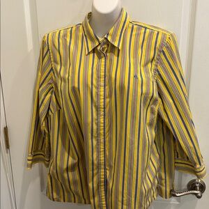 Lauren Ralph Lauren Yellow striped 3/4 Sleeve Button Up Top Size 1X